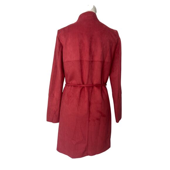 H&M Blush Rose Faux Suede Belted Longline Jacket Coat Size 0 - Picture 4 of 6